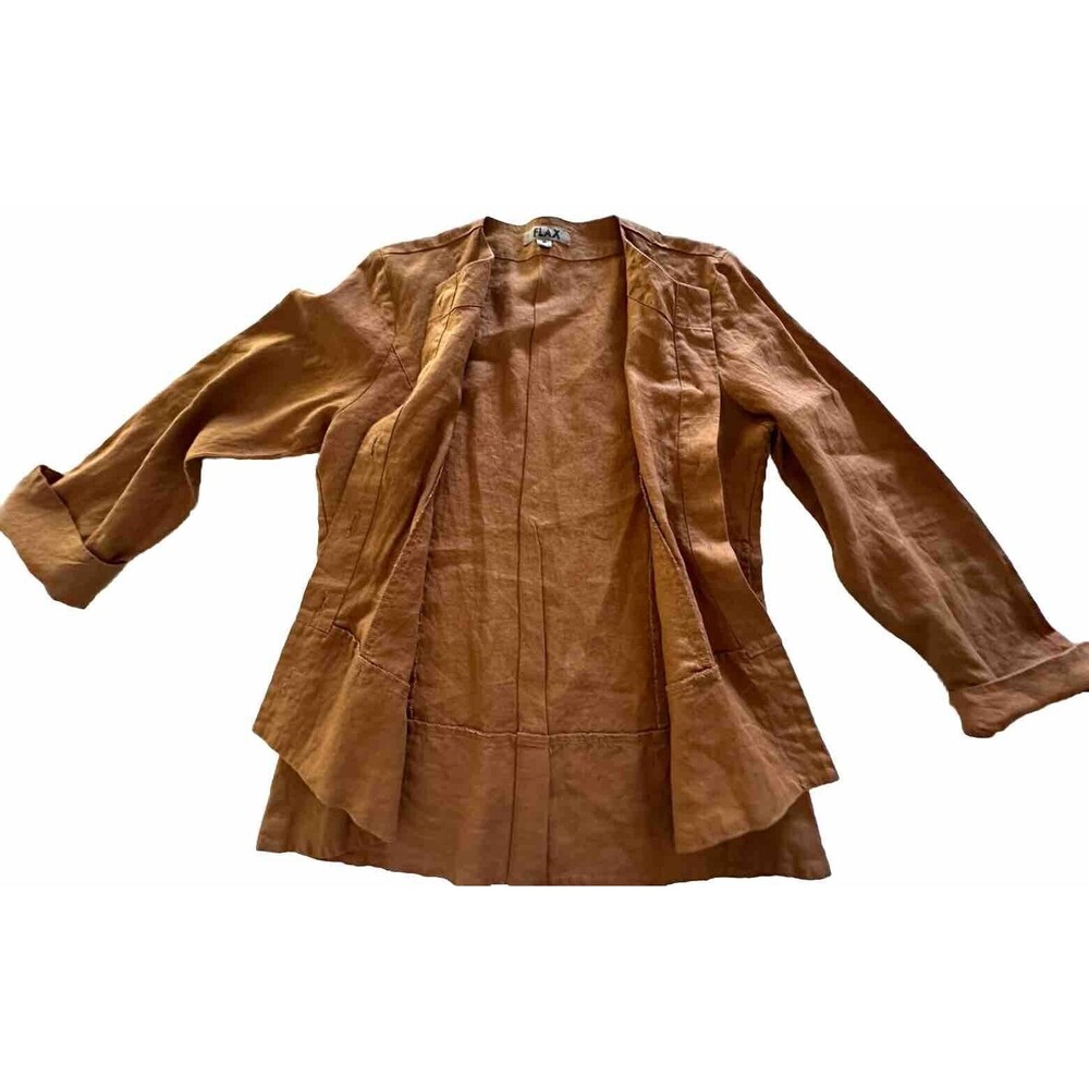 Flax Linen Rust Colored Button Down 3/4 Sleeve Sh… - image 2